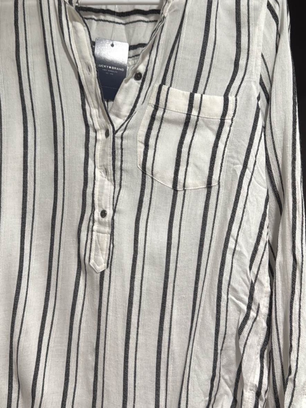 Lucky Brand Women's White Blouse with Black Vertical Stripes